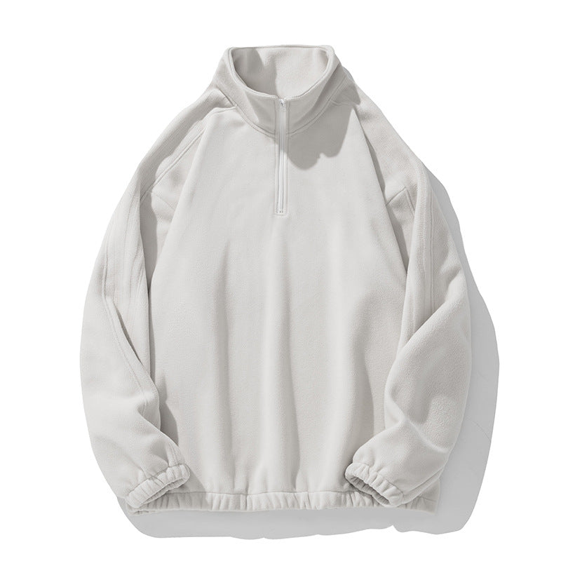 Unisex Fleecepullover mit Halbreißverschluss, Stehkragen und elastischem Saum Drune