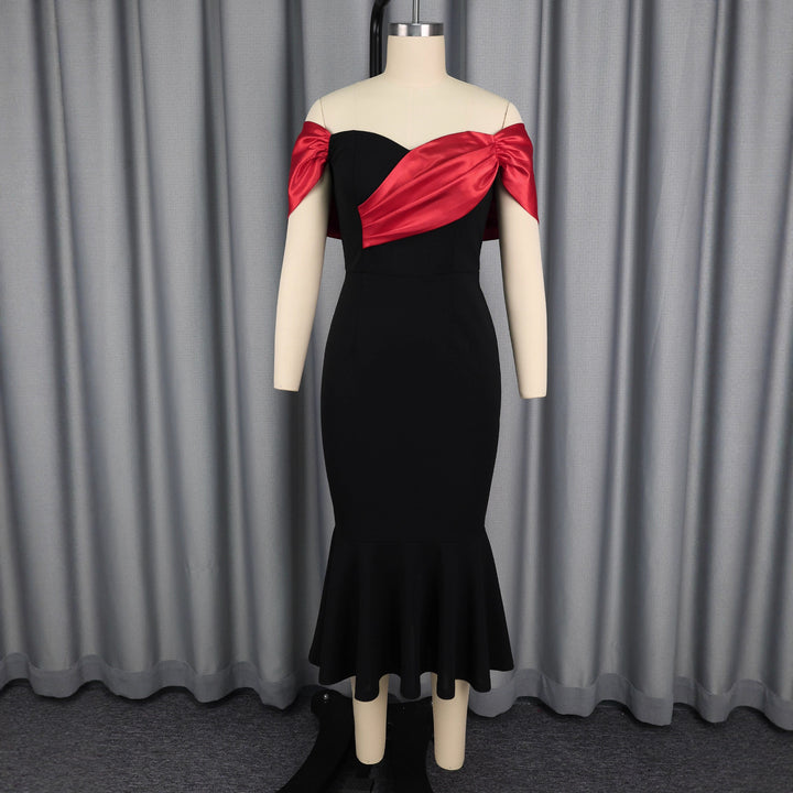 Damen elegantes schulterfreies Maxikleid mit voluminösen Rüschen Drune