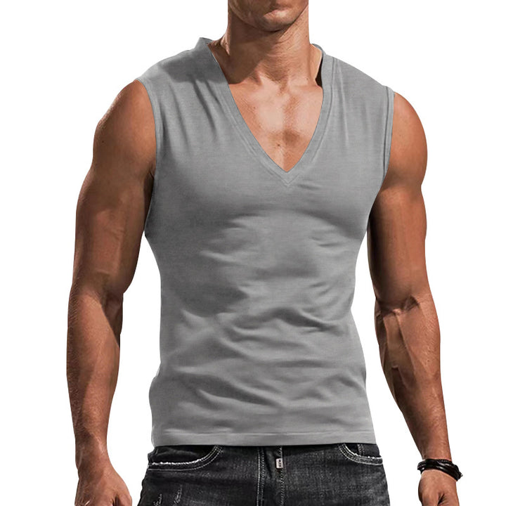 Herren nan tailliertes Tanktop mit tiefem V-Ausschnitt und Stretch-Baumwollmix Drune