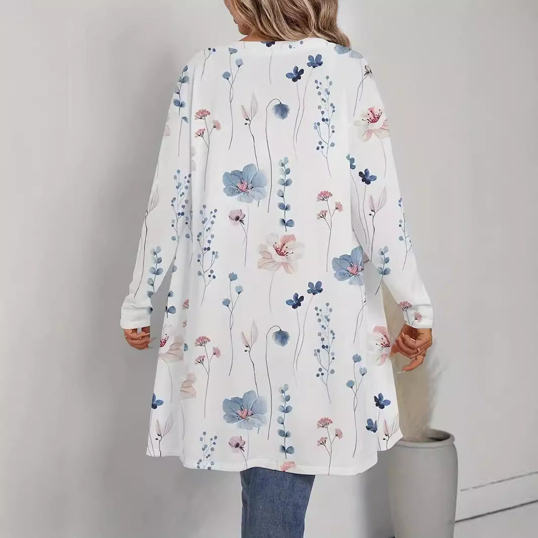 Damen Blütenmotiv Cardigan mit weitem Schnitt Drune