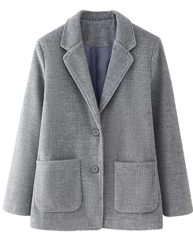 Damen Taillierte Blazerjacke mit asymmetrischer Knopfleiste und Rundhalsausschnitt Drune