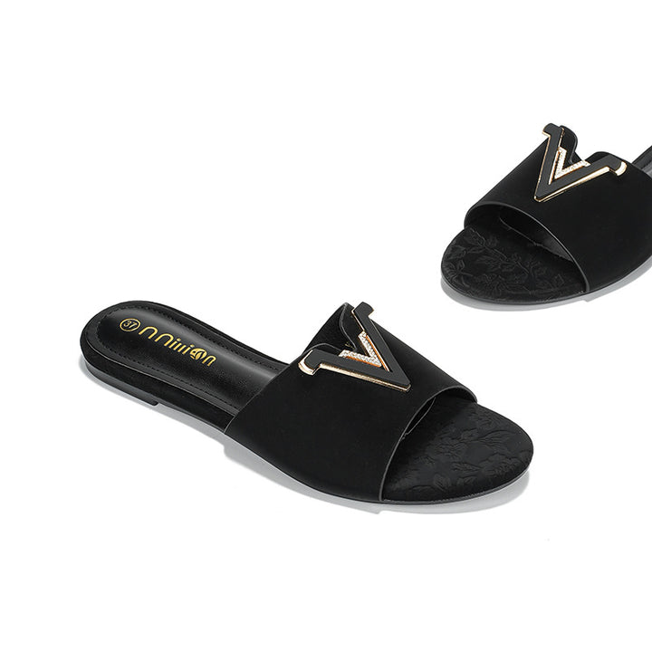 Damen elegante und bequeme Slides mit Schmuck-Detail Drune