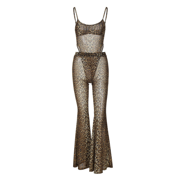 Damen Transparente Leopardenmuster Jumpsuit Drune