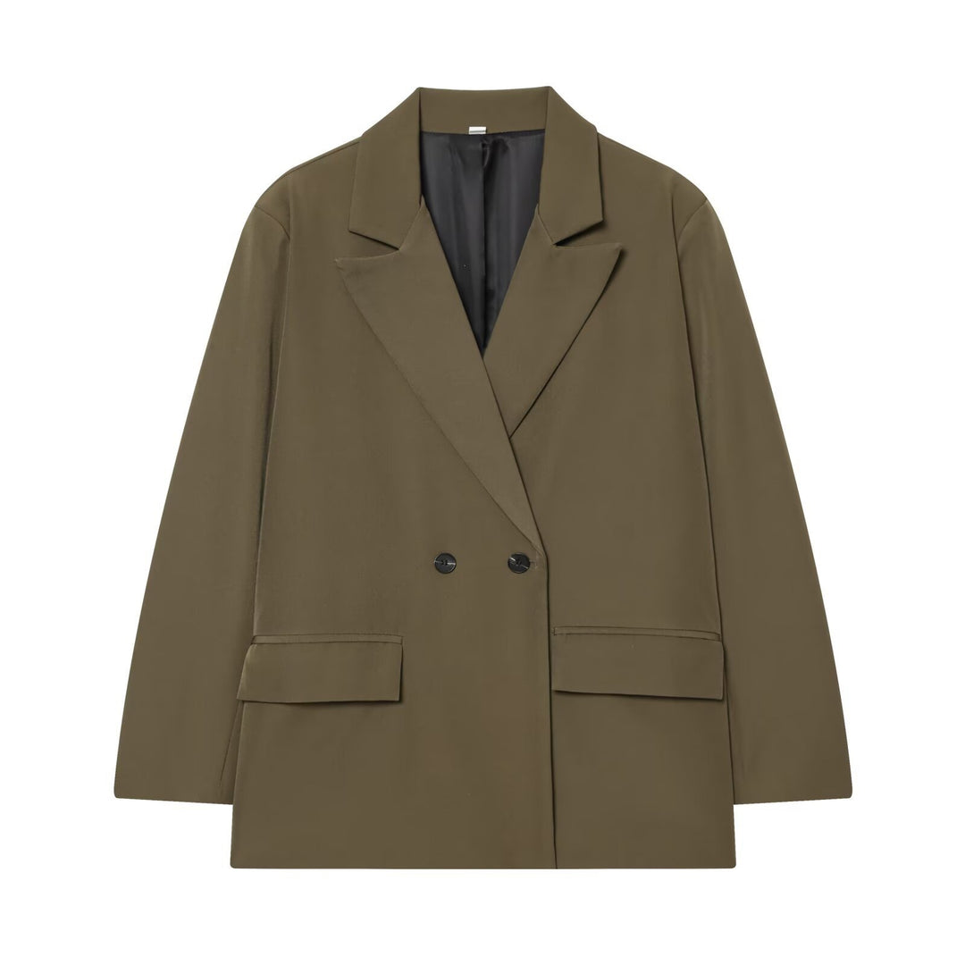 Damen Oversize Doppelreihiger Sakko-Blazer mit Pattentaschen Drune