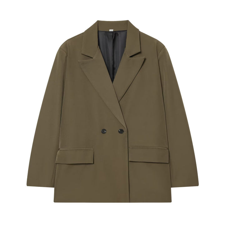 Damen Oversize Doppelreihiger Sakko-Blazer mit Pattentaschen Drune