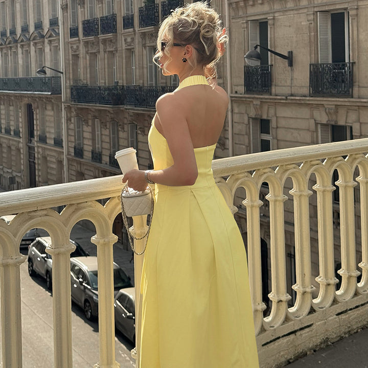 Damen Edles Maxikleid mit quadratischem Ausschnitt und schmalem Taillenband Drune