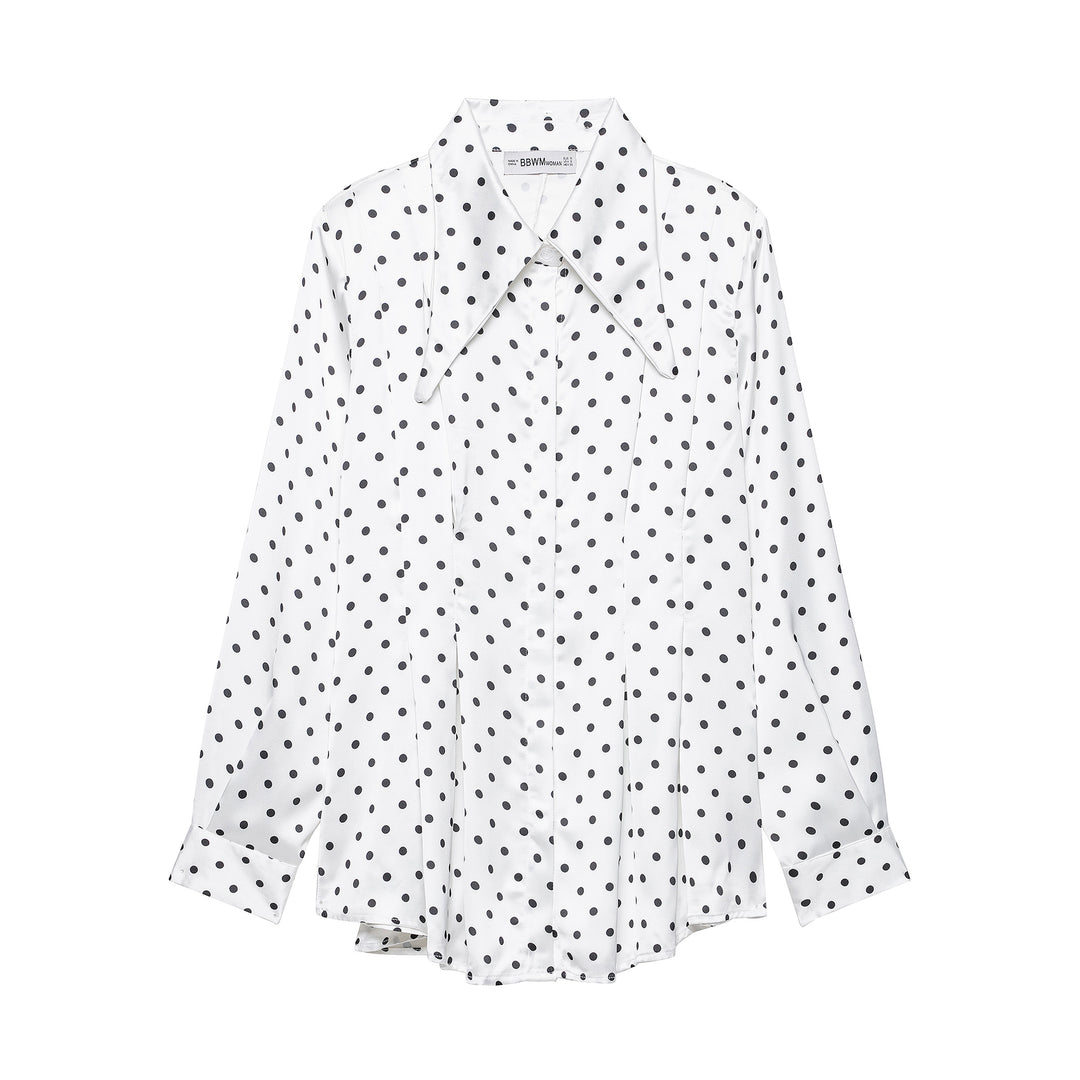 Damen Oversized Satinbluse mit übergroßem spitzem Kragen und Plissée-Detail Drune