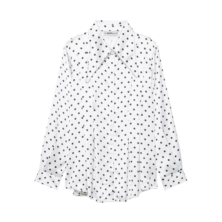 Damen Oversized Satinbluse mit übergroßem spitzem Kragen und Plissée-Detail Drune