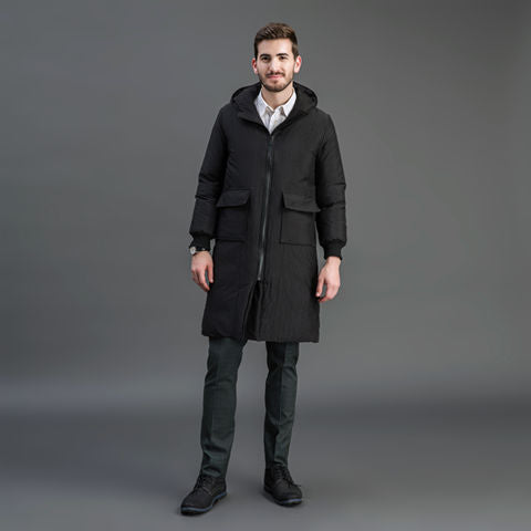 Herren Gefütterter Funktions-Parka mit Kapuze und knieumspielender Steppfüllung Drune