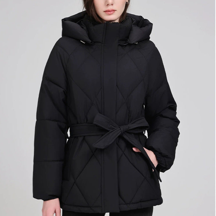 Damen Taillierter Steppparka mit Kapuze und Bindegürtel Drune