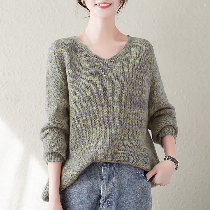 Damen bequemer Strickpullover mit V-Ausschnitt und lässigem Schnitt Drune