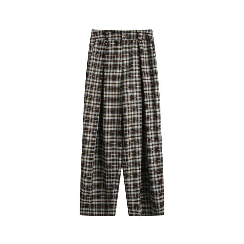 Damen Hochtaillierte Karierte Bundfalten‑Hose im weiten Culotte‑Schnitt Drune