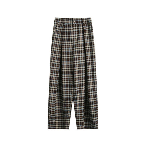 Damen Hochtaillierte Karierte Bundfalten‑Hose im weiten Culotte‑Schnitt Drune