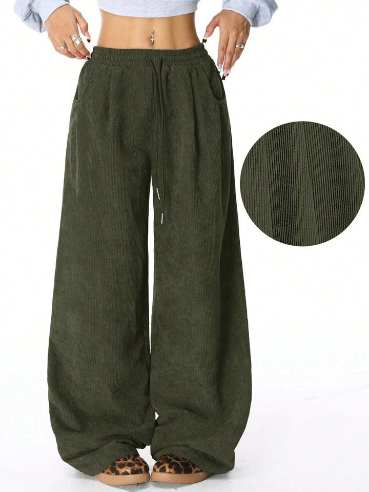 Damen Weite-Hosen Hohe Taille Corduroy Lounge Pants Drune