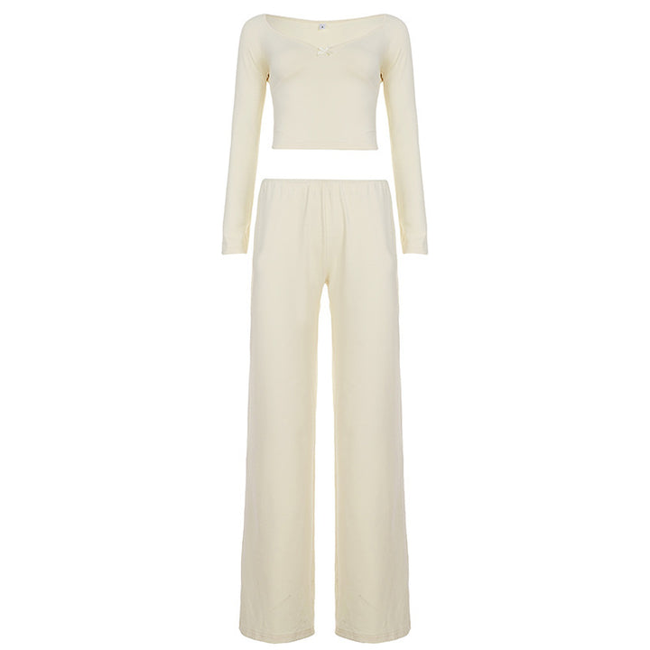 Damen Zweiteiliges Lounge-Set aus weichem Jersey mit Cropped V-Ausschnitt Oberteil und hochtaillierter Palazzohose Drune