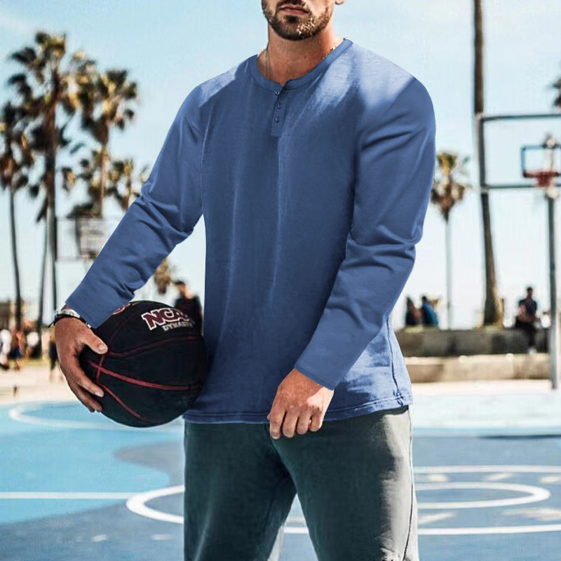 Herren langärmliges Henley-Shirt mit strukturiertem Stoff und praktischen Knopfdetails Drune