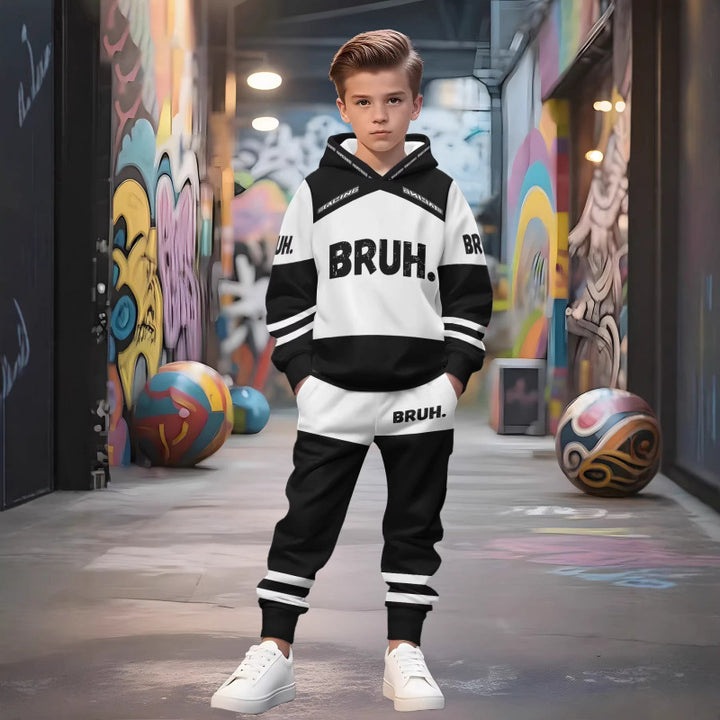 Unisex nan Kinder Jogginganzug mit Kapuzenpullover und detailreichem Auto-Print Drune