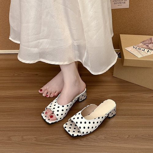 Damen elegante Mules mit offenem Zehenbereich und niedrigem Blockabsatz Drune