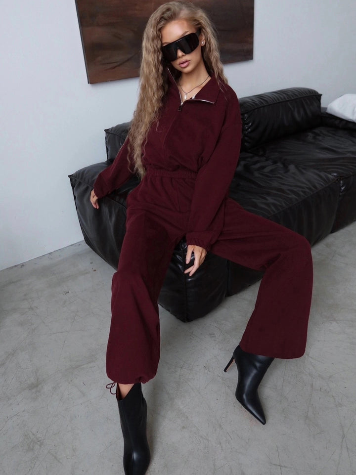 Damen Sportlicher Fleece-Jumpsuit mit hohem Kragen Drune