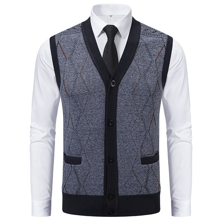 Herren Ärmellose Strickweste mit Rauten‑Muster, V‑Ausschnitt und Knopfleiste Drune
