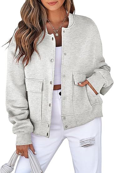 Damen Oversized Bomberjacke aus French Terry mit Druckknopf und aufgesetzten Taschen Drune