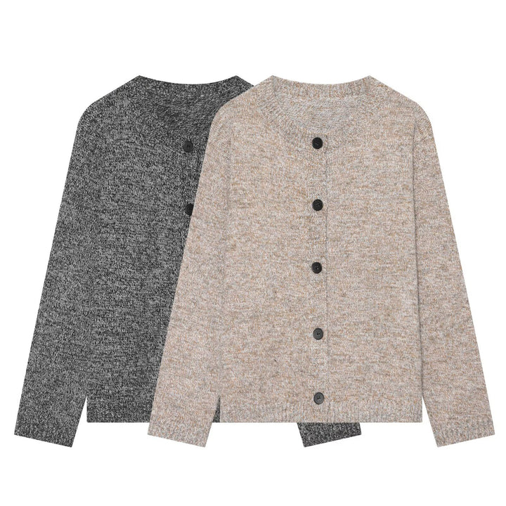 Damen Grobstrick-Cardigan mit Rundhalsausschnitt und Knopfleiste Drune