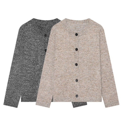 Damen Grobstrick-Cardigan mit Rundhalsausschnitt und Knopfleiste Drune