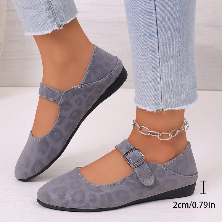 Damen nan elegante Mary-Jane-Ballerina mit verstellbarem Komfortriemen, gepolstertem Fußbett und dezenter Animal‑Prägung Drune