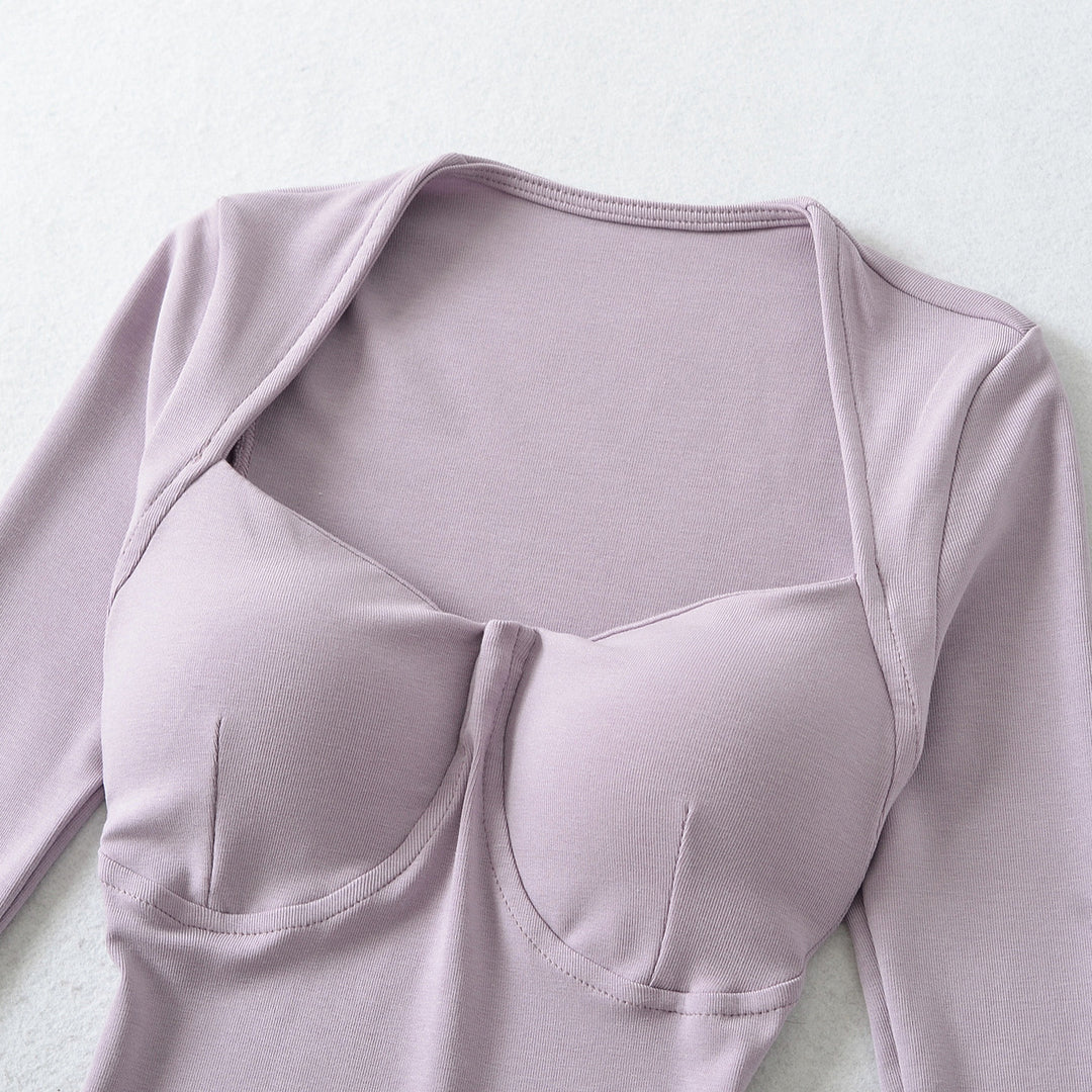 Damen Figurbetontes Midikleid mit eingenähten Cups, weitem Quadrat-Ausschnitt und Raffung Drune