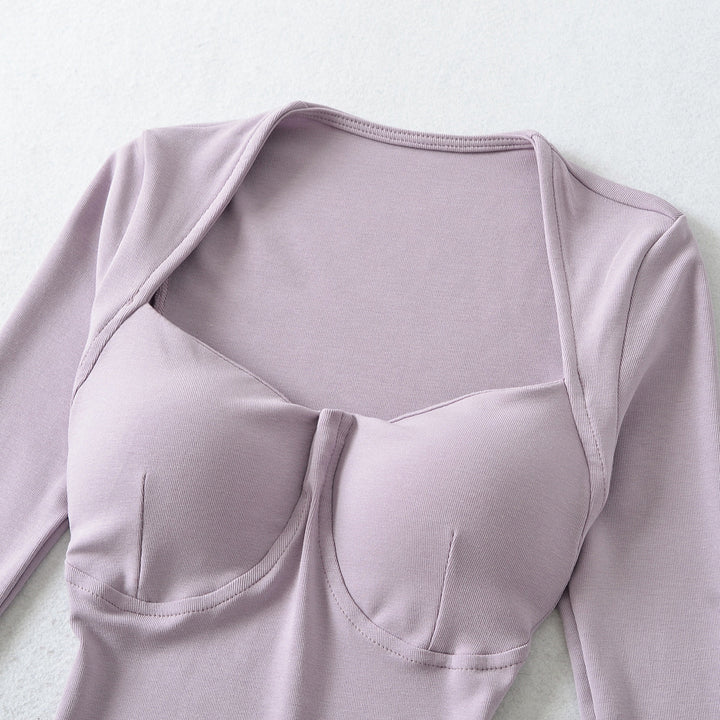 Damen Figurbetontes Midikleid mit eingenähten Cups, weitem Quadrat-Ausschnitt und Raffung Drune