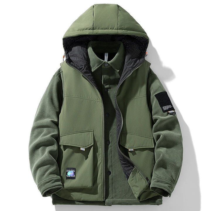 Herren Wärmende Outdoor-Kapuzenjacke mit Fleece-Innenlayer und Multifunktionstaschen Drune