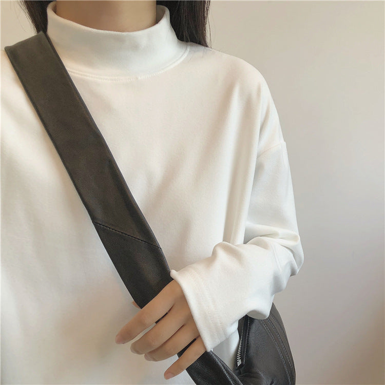 Damen modisches Langarmshirt mit hohem Kragen Drune