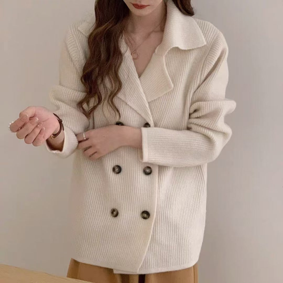 Damen elegante Strickjacke mit doppelter Knopfleiste und lässigem Schnitt Drune