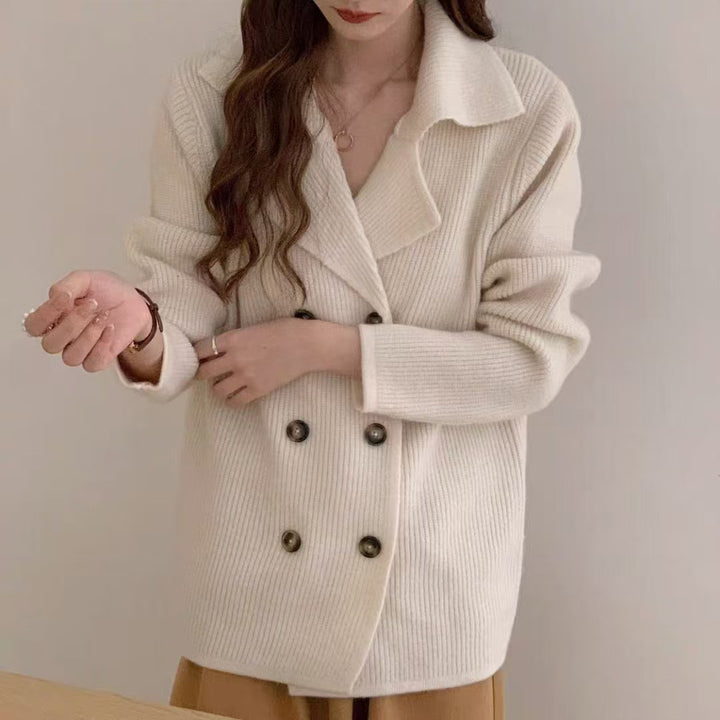 Damen elegante Strickjacke mit doppelter Knopfleiste und lässigem Schnitt Drune