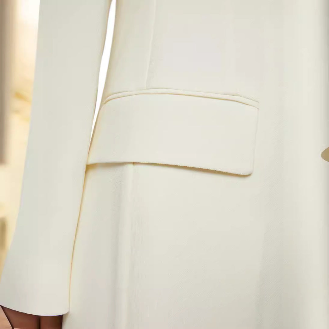 Damen Bodenlanger Schnittblazer-Mantel mit strukturierter Tailoring‑Silhouette Drune