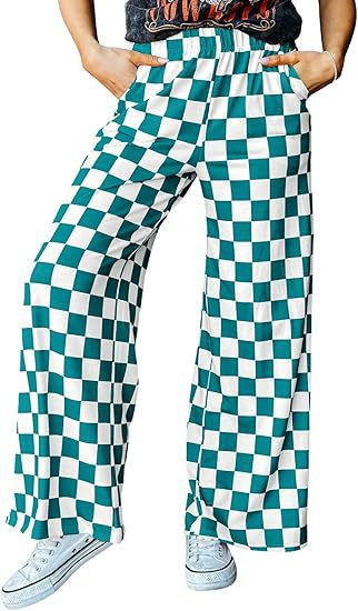 Damen Karierte Palazzo-Hose mit elastischem Bund und praktischen Seitentaschen Drune