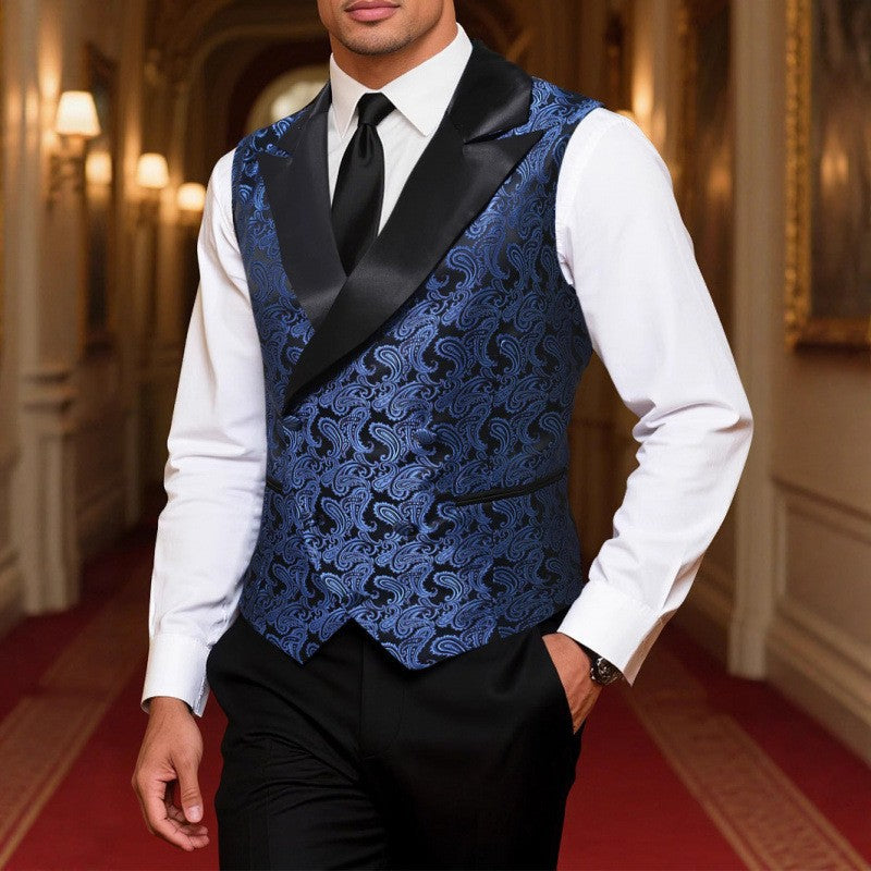 Herren Satin-Paisley-Weste mit Schalkragen und tailliertem Smoking-Look Drune