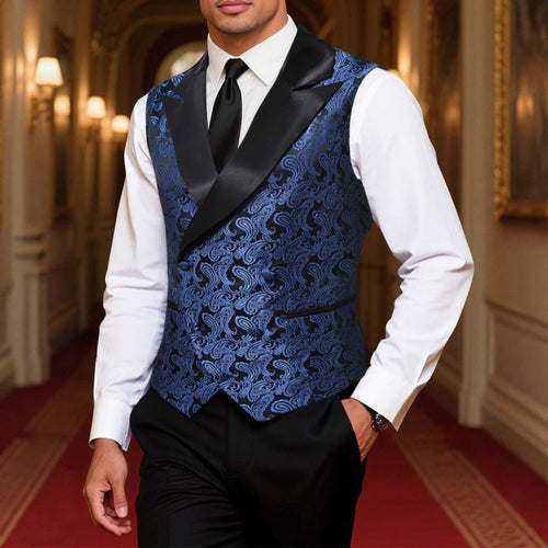 Herren Satin-Paisley-Weste mit Schalkragen und tailliertem Smoking-Look Drune