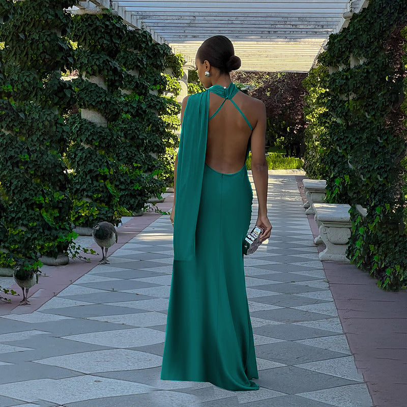 Damen Elegantes Maxikleid mit schmalem Schnitt und asymmetrischem Träger Drune