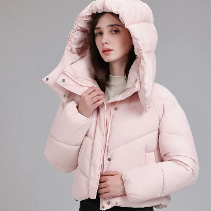 Damen Kurze Pufferjacke mit voluminösem Stehkragen und abnehmbarer Kragenkapuze Drune
