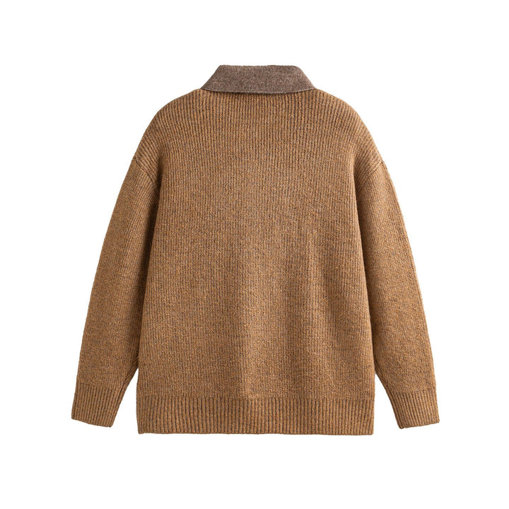 Damen Strickpoloshirt mit Fleckmuster, Rippstruktur und Knopfleiste Drune