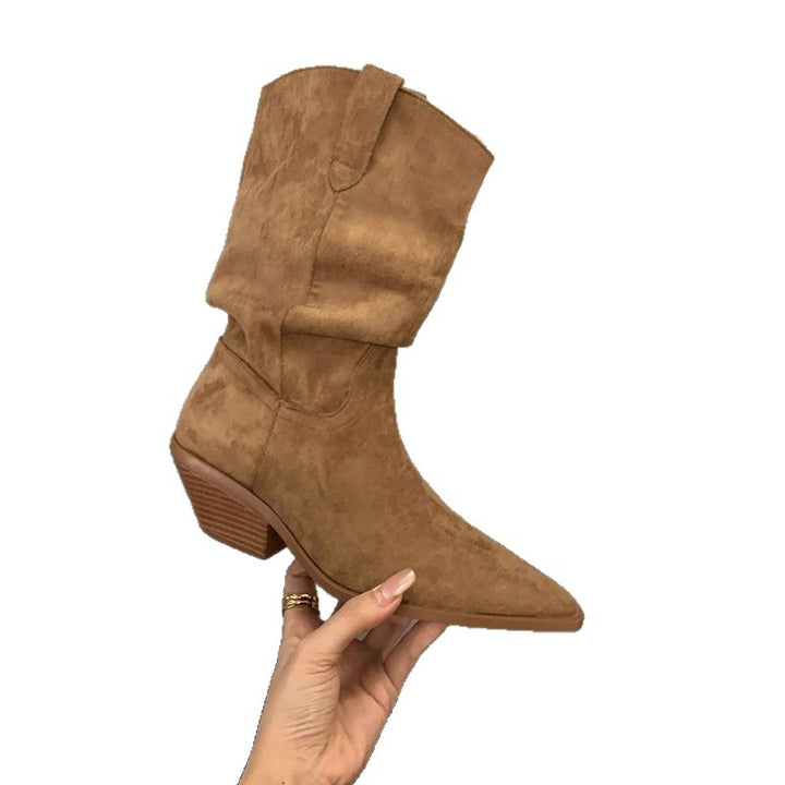 Damen Slouchy Western‑Stiefeletten mit spitzer Zehenform und sculpted Blockabsatz Drune