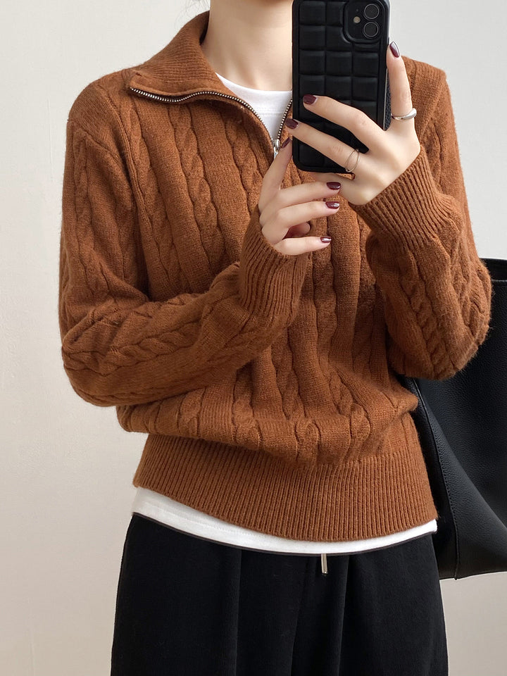 Damen Grobstrickpullover mit hochabschließendem Kragen und Zopfmuster Drune