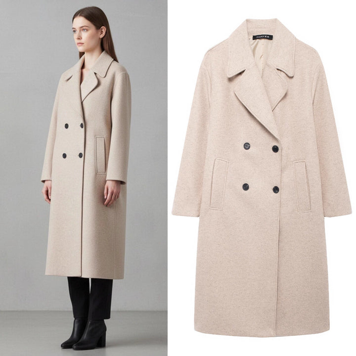 Damen Doppelreihiger Wollmix-Mantel mit Oversize-Schnitt und Reverskragen Drune