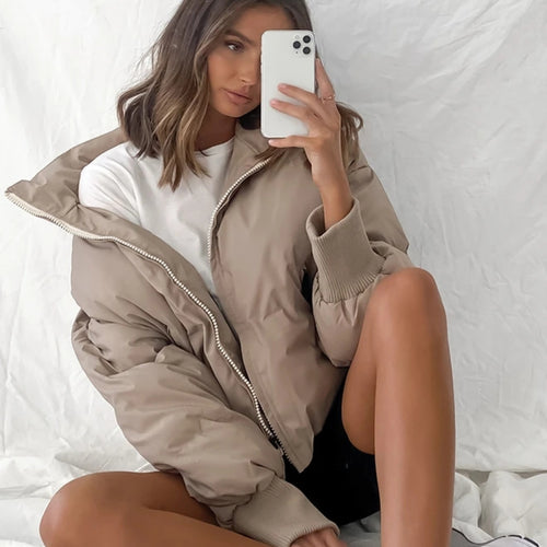 Damen Modische Winterjacke mit Kapuze und gestepptem Design Drune