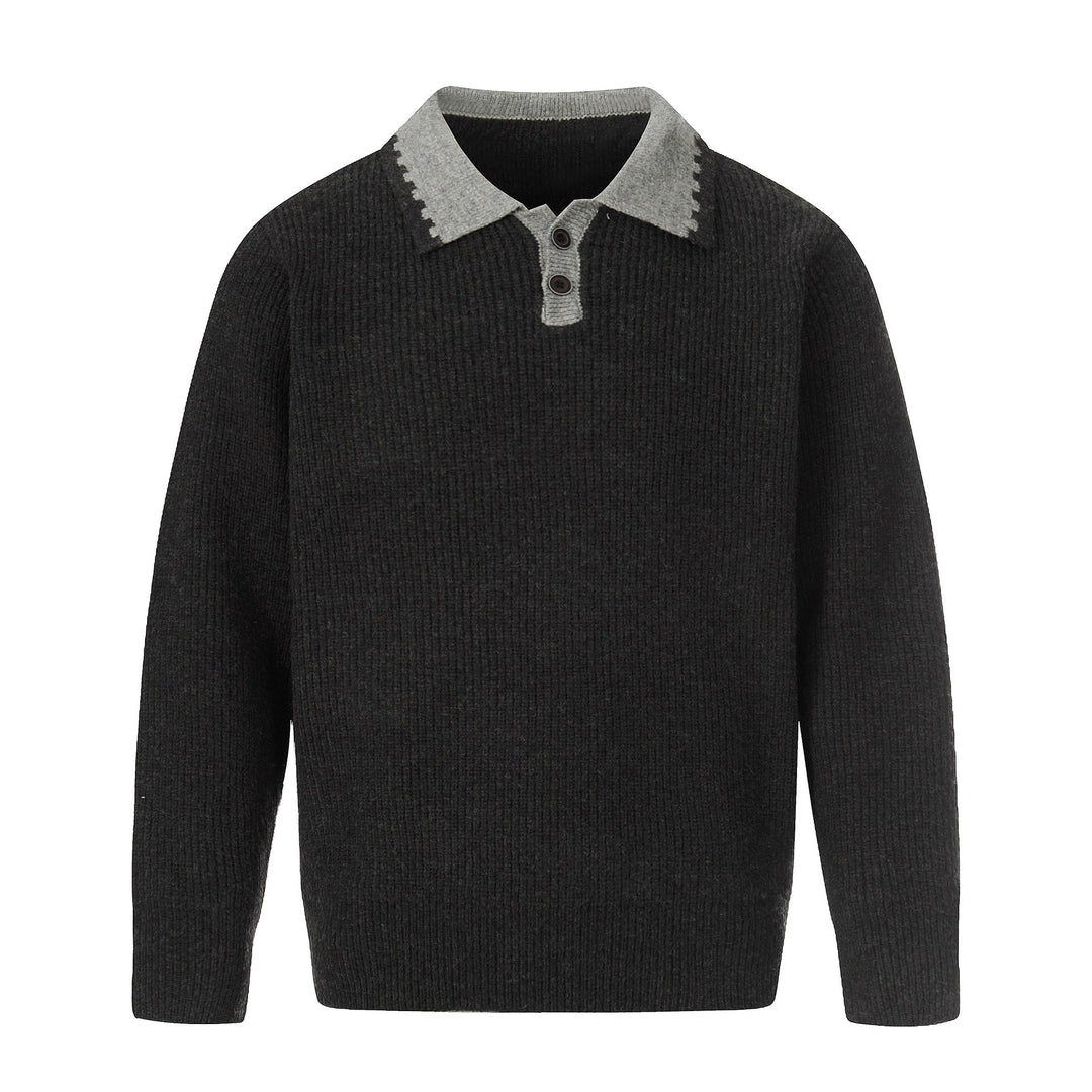 Herren Grobstrick-Polopullover mit Kontrastkragen und Halbknopfleiste Drune