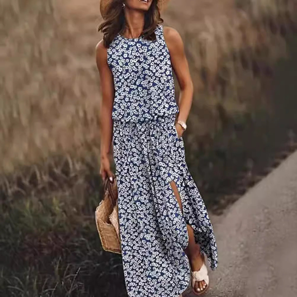 Damen Maxikleid mit floralem Schnitt und bequemen Taschen Drune