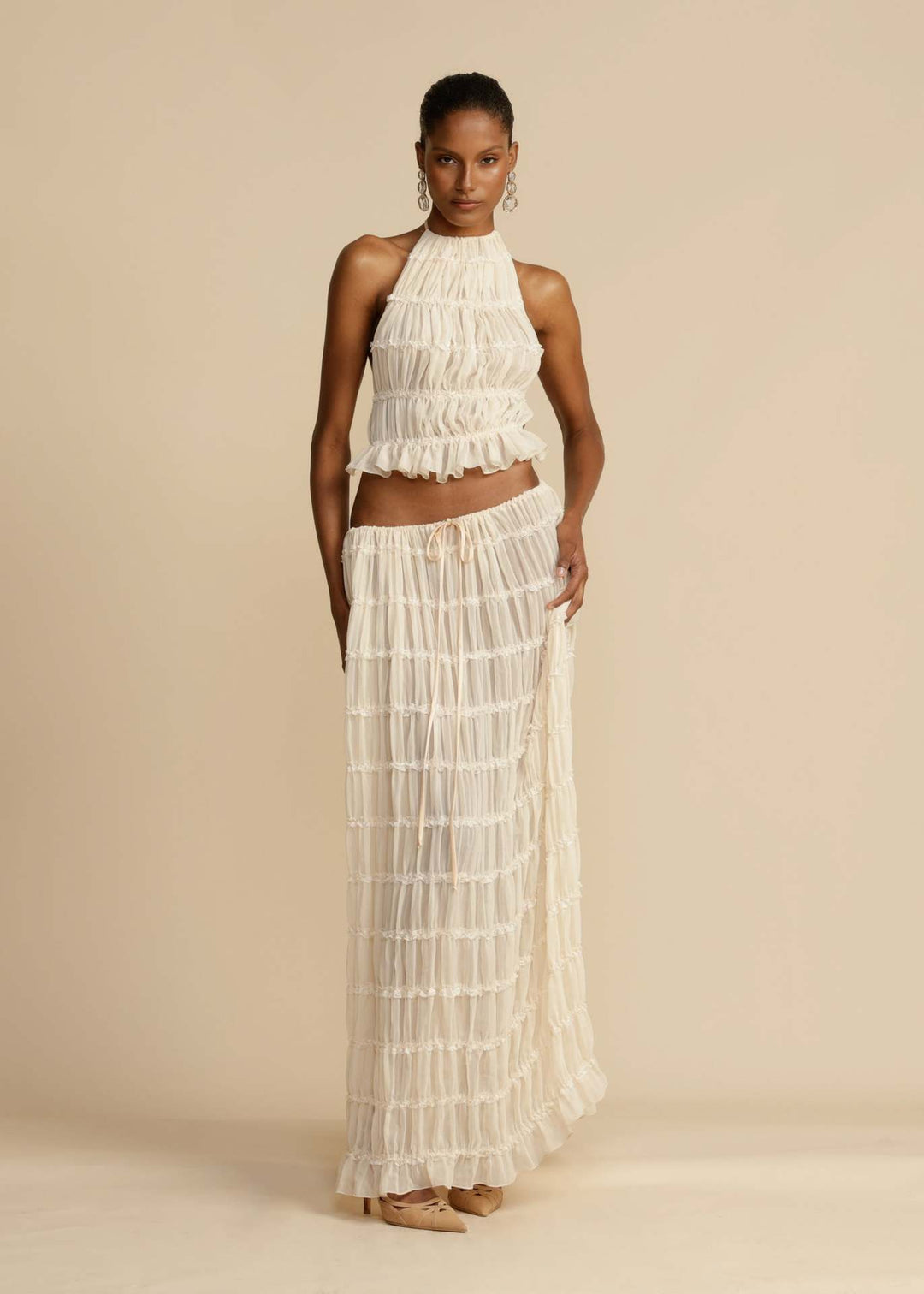 Damen Elegantes und verspieltes Zweiteiliges Sommerkleid mit gerafftem Oberteil und fließendem Rock Drune