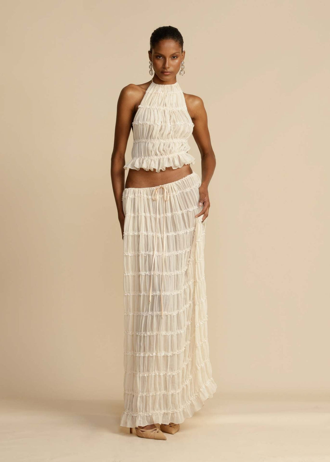 Damen Elegantes und verspieltes Zweiteiliges Sommerkleid mit gerafftem Oberteil und fließendem Rock Drune