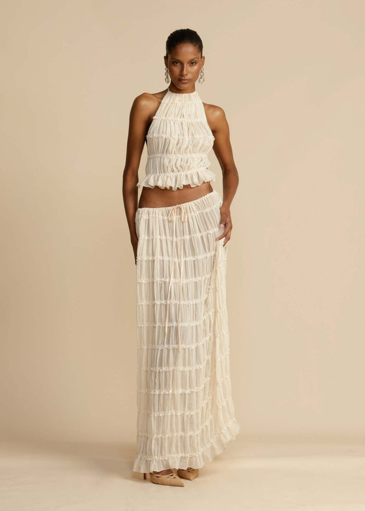 Damen Elegantes und verspieltes Zweiteiliges Sommerkleid mit gerafftem Oberteil und fließendem Rock Drune